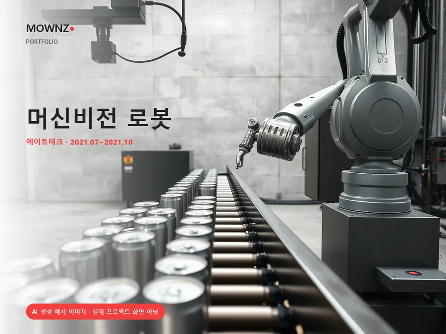 캔·플라스틱 선별 머신비전 로봇 프로젝트 표지 — AI 생성 예시 이미지, 실제 프로젝트 화면 아님